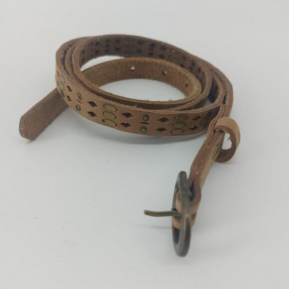 Unbranded Accessories - Womens Brown Leather Belt Skinny Perforated Studded Brass XL